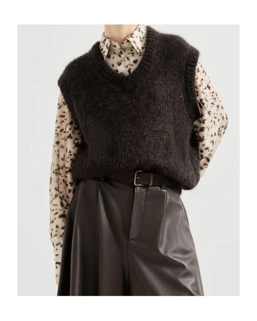 Brunello Cucinelli Black Sparkling Mohair Sweater Vest With Monili