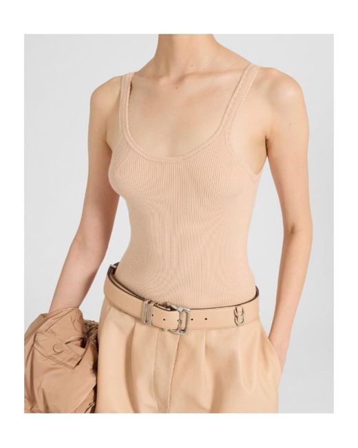 Ermanno Scervino Natural Ribbed-Knit Scoop-Neck Top