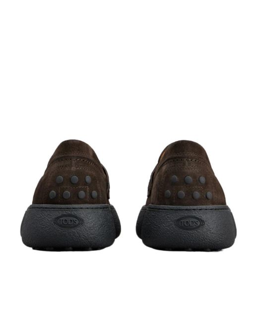 Tod's Brown Logo-Stamped Suede Penny Loafers for men