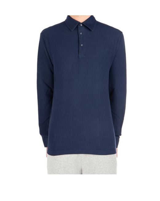 Loro Piana Blue Long-Sleeved Polo Shirt for men