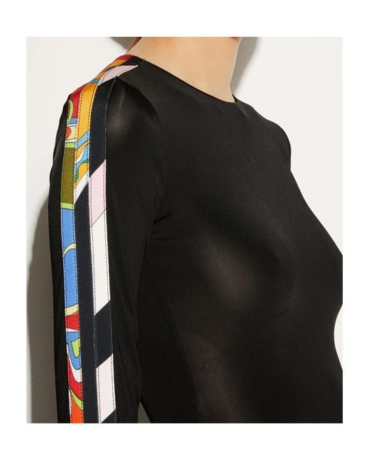 Emilio Pucci Black Contrast-Trim Long-Sleeve Top