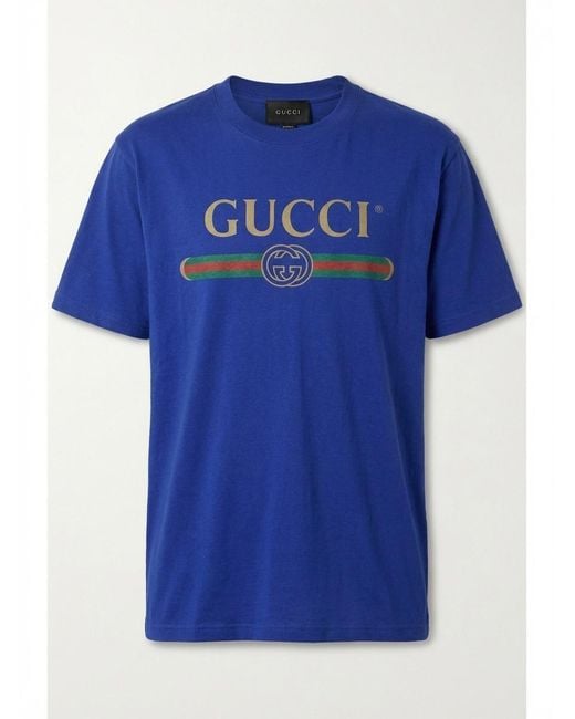 Gucci Blue Silk Blend Jersey T-Shirt With Print for men