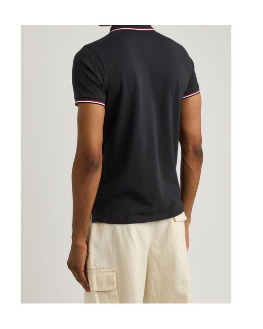 Moncler Black Logo-Appliquéd Piqué Cotton Polo Shirt for men