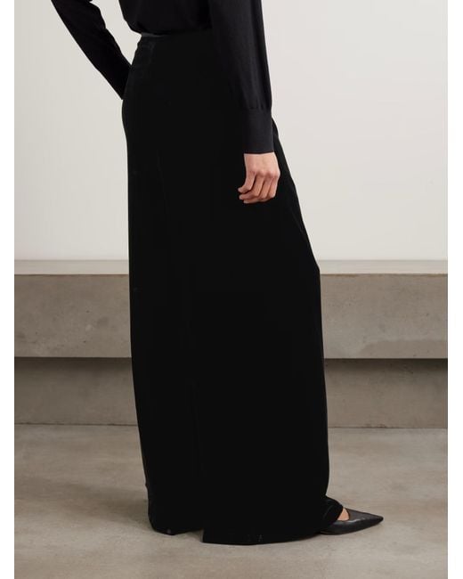 The Row Black Elezar Velvet Wide-Leg Casual Pants