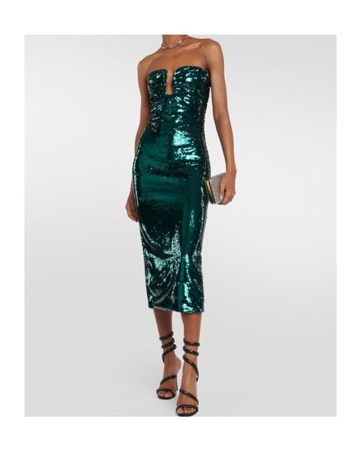 Roland Mouret Green Sequined Strapless Midi Dress
