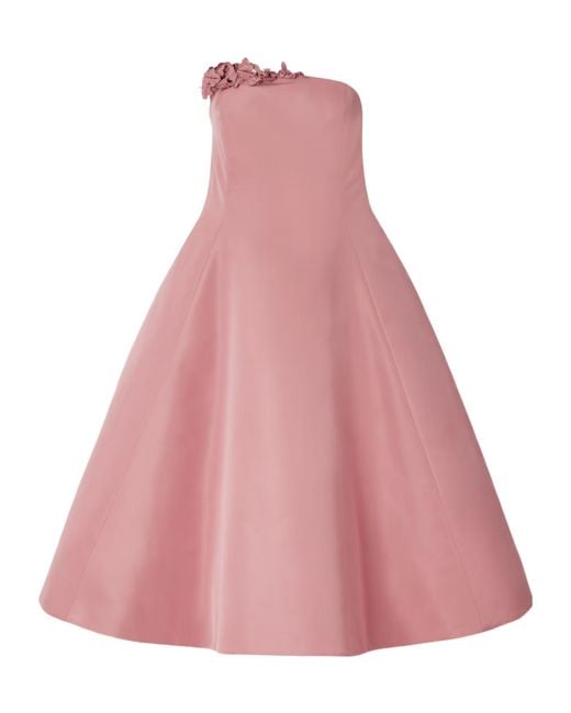 Oscar de la Renta Pink Strapless Appliquéd Faille Midi Dress