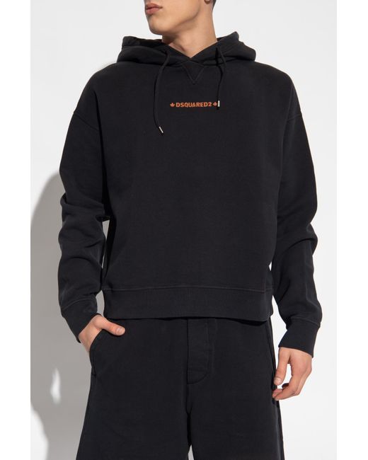 DSquared² Blue Logo Printed Drawstring Hoodie for men