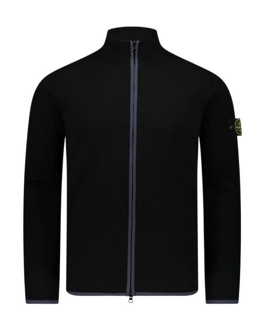Stone Island Black Compass-Patch High-Neck Zipped Cardigan for men