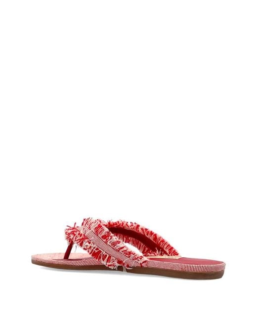 Jimmy Choo Red Bay Frayed Flecked Flat Sandals