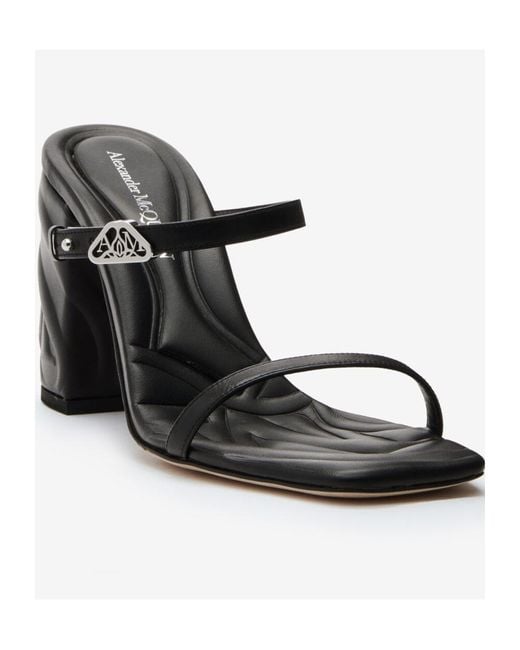 McQueen Black Seal Strap-Detailed Slip-On Mules