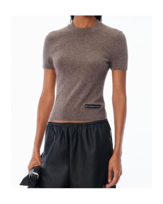 T By Alexander Wang Gray Logo Patch Crewneck Knitted T-Shirt