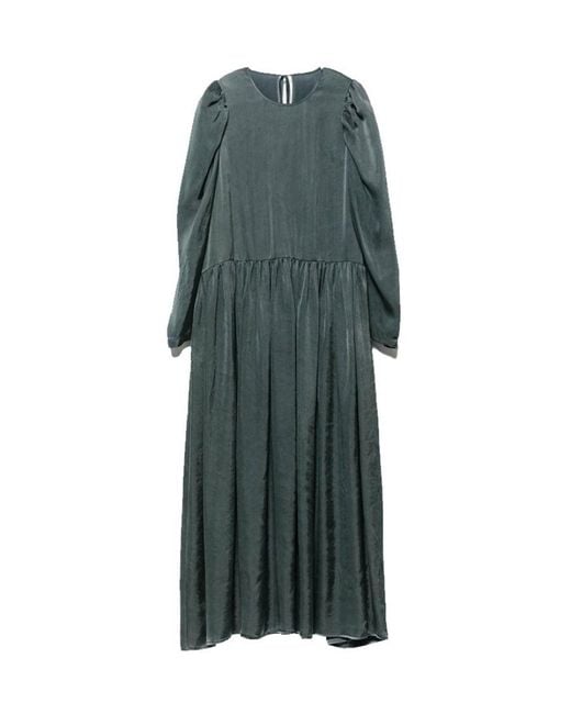 Uma Wang Green Long-Sleeved Pleated Dress