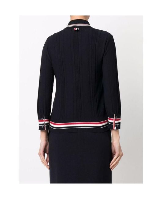 Thom Browne Blue Rwb Stripe Trim Polo Top