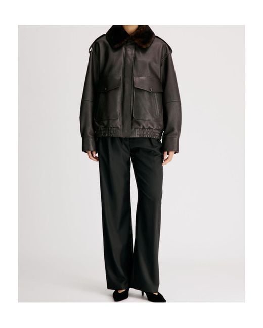 Loulou de Saison Black Russo Leather Bomber With Shearling Collar