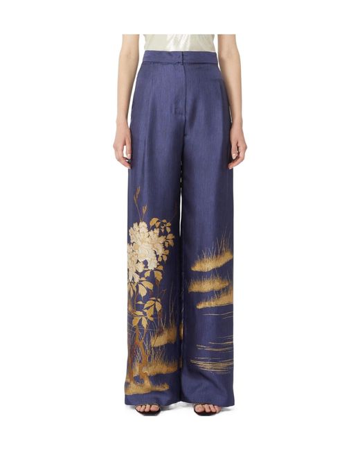 Max Mara Blue Floral-Print Trousers