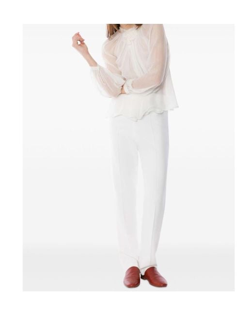 Alberta Ferretti White Balloon-Sleeve Satin Blouse