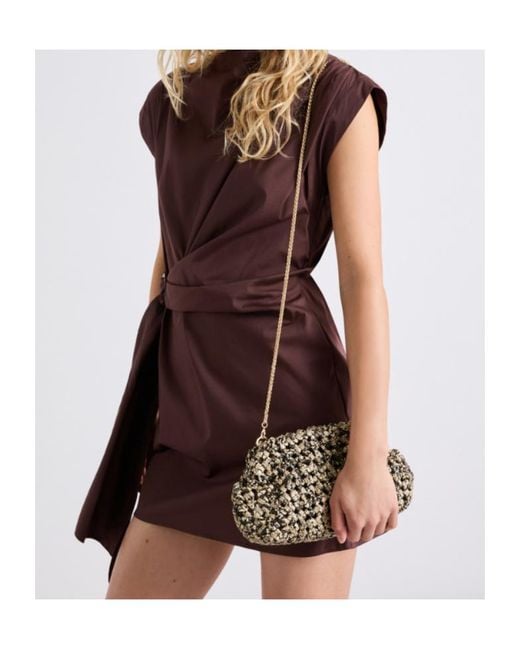 Marella Natural Python-Print Woven Clutch