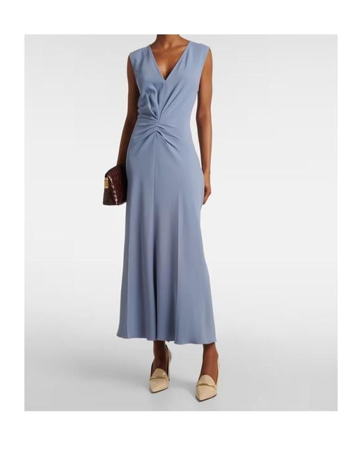 Victoria Beckham Blue Gathered Midi Dress