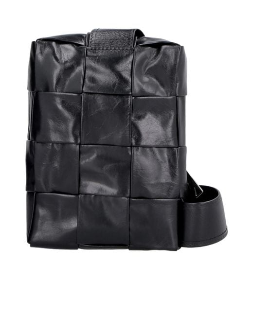 Bottega Veneta Black Interwoven-Design Messenger Bag for men