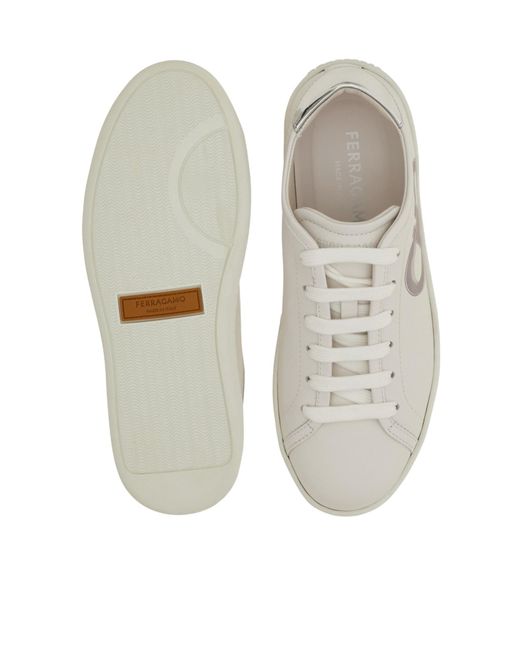 Ferragamo White Double Gancini Sneaker
