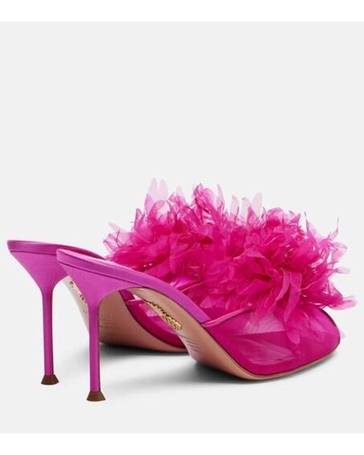 Aquazzura Pink Floral-Appliqué Satin Sandals