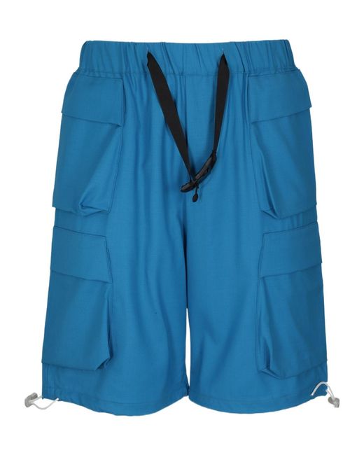 Bonsai Blue Virgin Wool Cargo Shorts for men