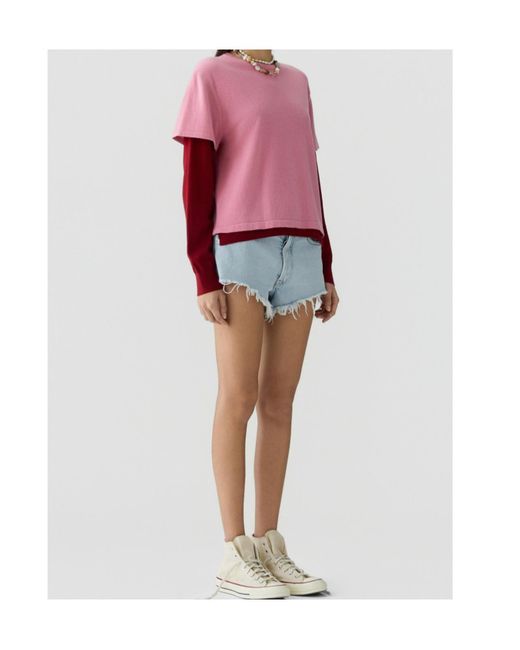 Guest In Residence Pink Layered Effect Densely Knitted Pullover