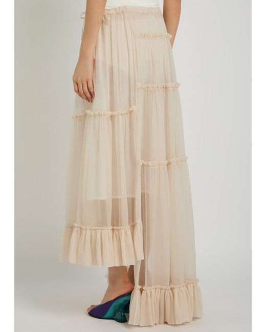 Dries Van Noten White Sunia Asymmetric Silk-Georgette Maxi Skirt