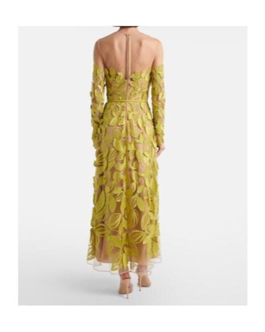 Elie Saab Yellow Embroidered Silk-Blend Midi Dress