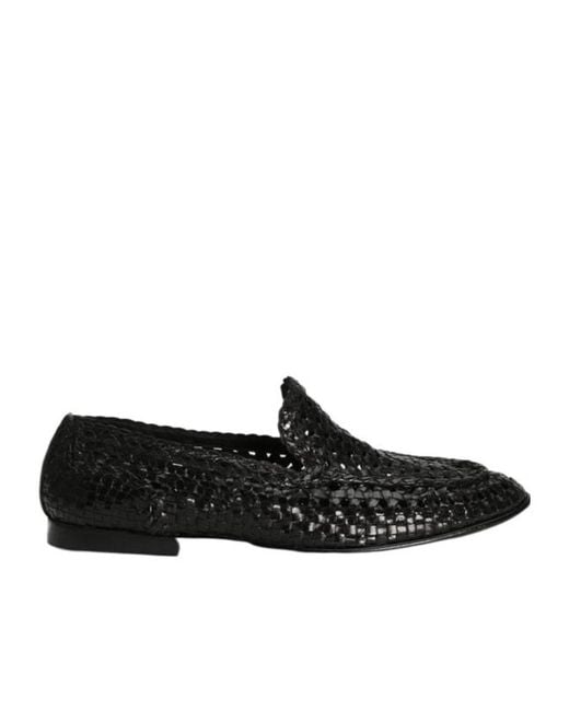 Dolce & Gabbana Black Round Toe Woven Slippers for men