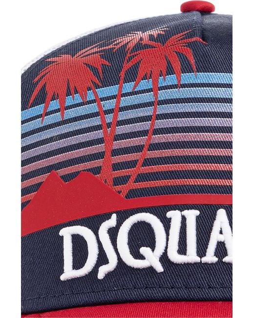 DSquared² Red Logo Detailed Baseball Cap for men