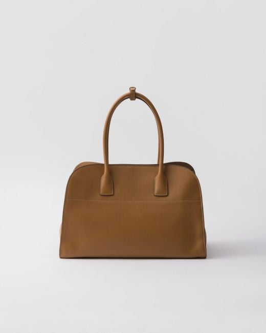 Prada Brown Logo Detailed Open Top Large Tote Bag