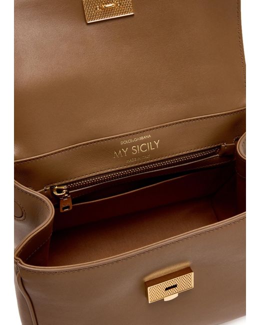 Dolce & Gabbana Brown My Sicily Logo Plaque Handbag