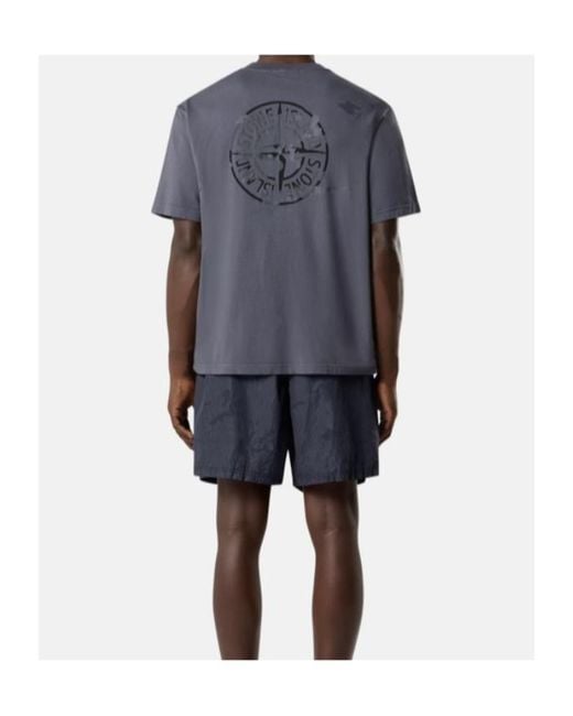 Stone Island Blue Logo Detailed Crewneck T-Shirt for men