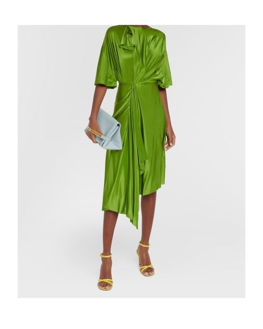 Victoria Beckham Green Shawl-Sleeve Cutout Midi Dress