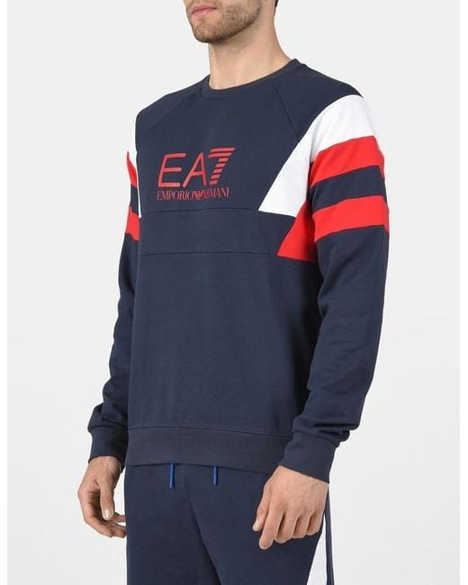 EA7 Blue Logo Round-Necked Sweater for men