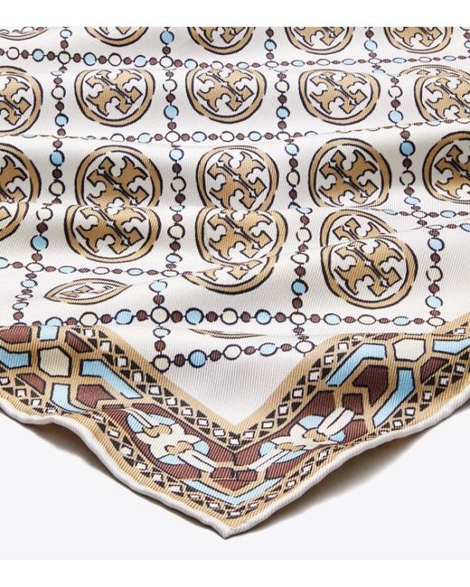 Tory Burch Gray Double T Logo-Print Scarf