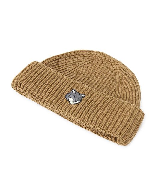 Maison Kitsuné Brown Maison Kitsuné Fox Head Large Beanie for men