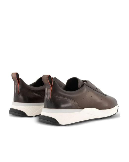 Santoni Brown Perforated Low-Top Sneakers for men