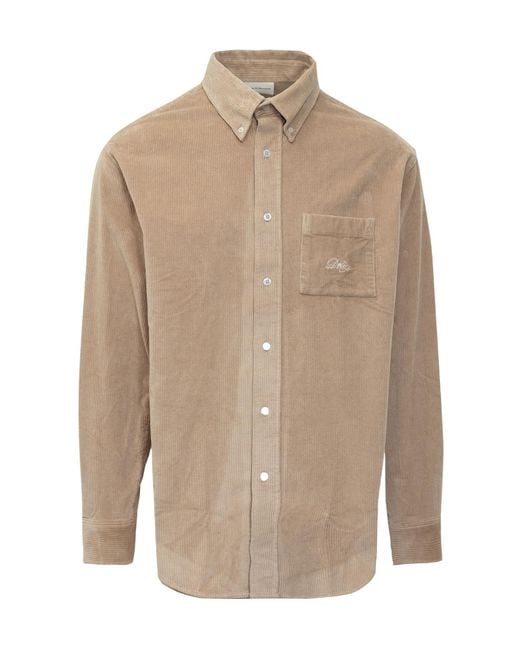 Drole de Monsieur Brown Drôle De Monsieur La Chemise Logo Embroidered Corduroy Shirt for men
