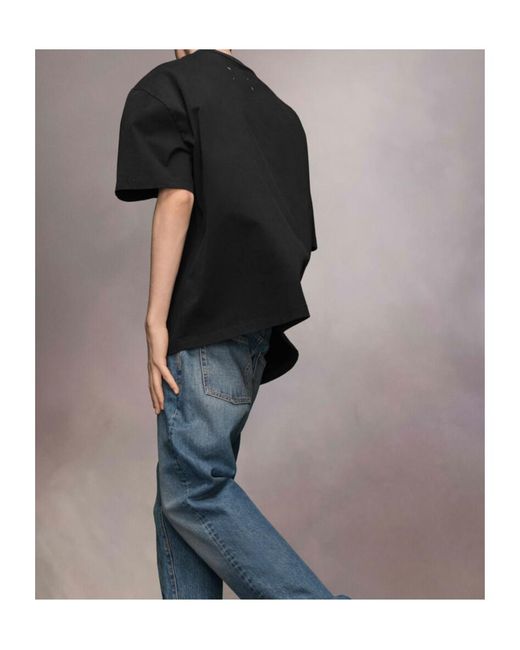 Maison Margiela Black Logo Embroidered Straight Hem T-Shirt for men