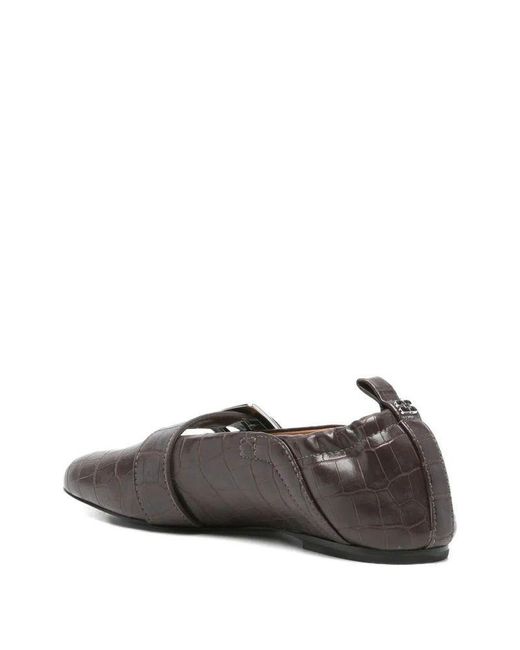 Ganni Brown Leather Ballet Flats