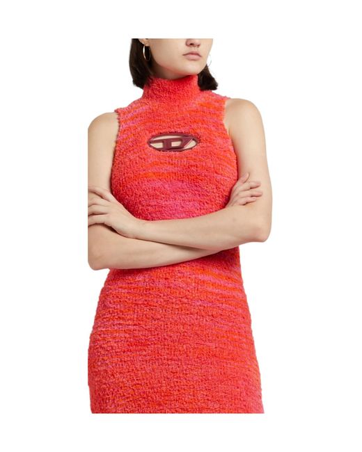 DIESEL Red Sleeveless Two-Tone Knit Dress