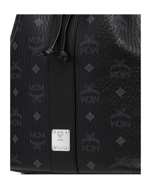 MCM Black Dessau Visetos Medium Bucket Bag