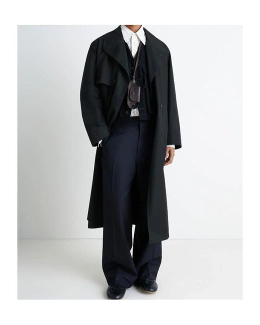 Lemaire Black Double-Breasted Trench Coat for men