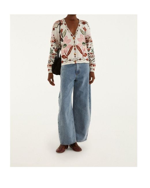 Farm Rio Multicolor Floral Embroidered Cardigan