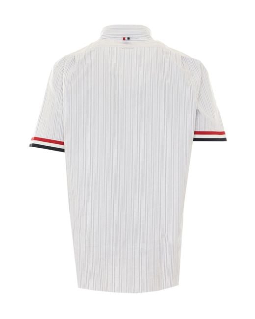 Thom Browne White Striped Short-Sleeve Buttoned Shirt for men