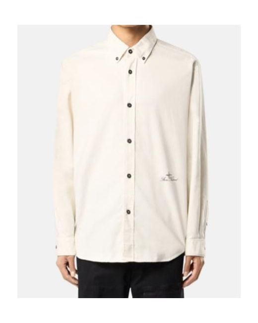 Stone Island White Logo Embroidered Shirt for men