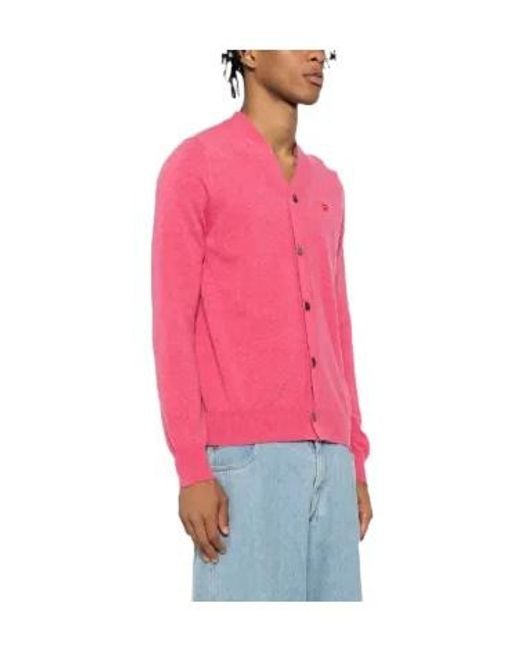 COMME DES GARÇONS PLAY Pink Solid Color Wool Cardigan for men