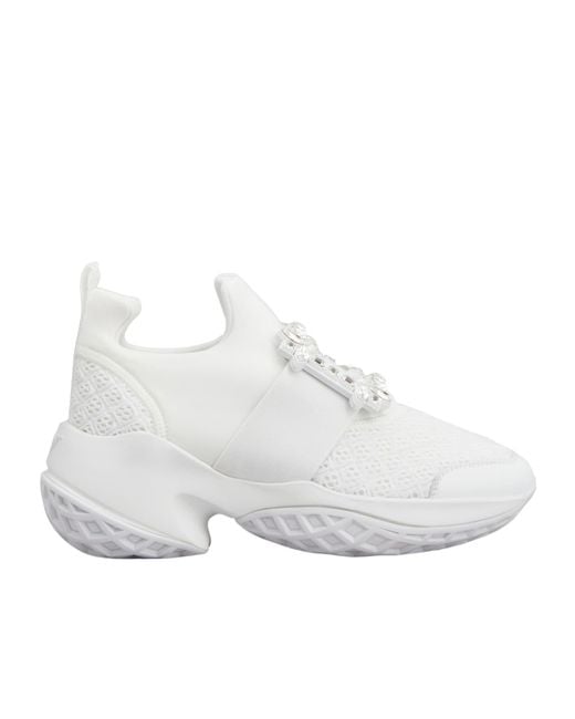 Roger Vivier White Viv' Run Diamond-Button Sneakers